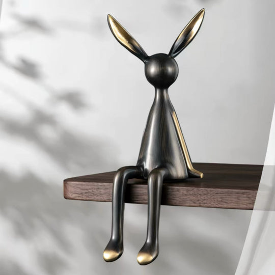 Luxury Brass Rabbit Shelf Decor Set – Modern Nordic Sitting Bunny Figurines for Living Room Office & Entryway