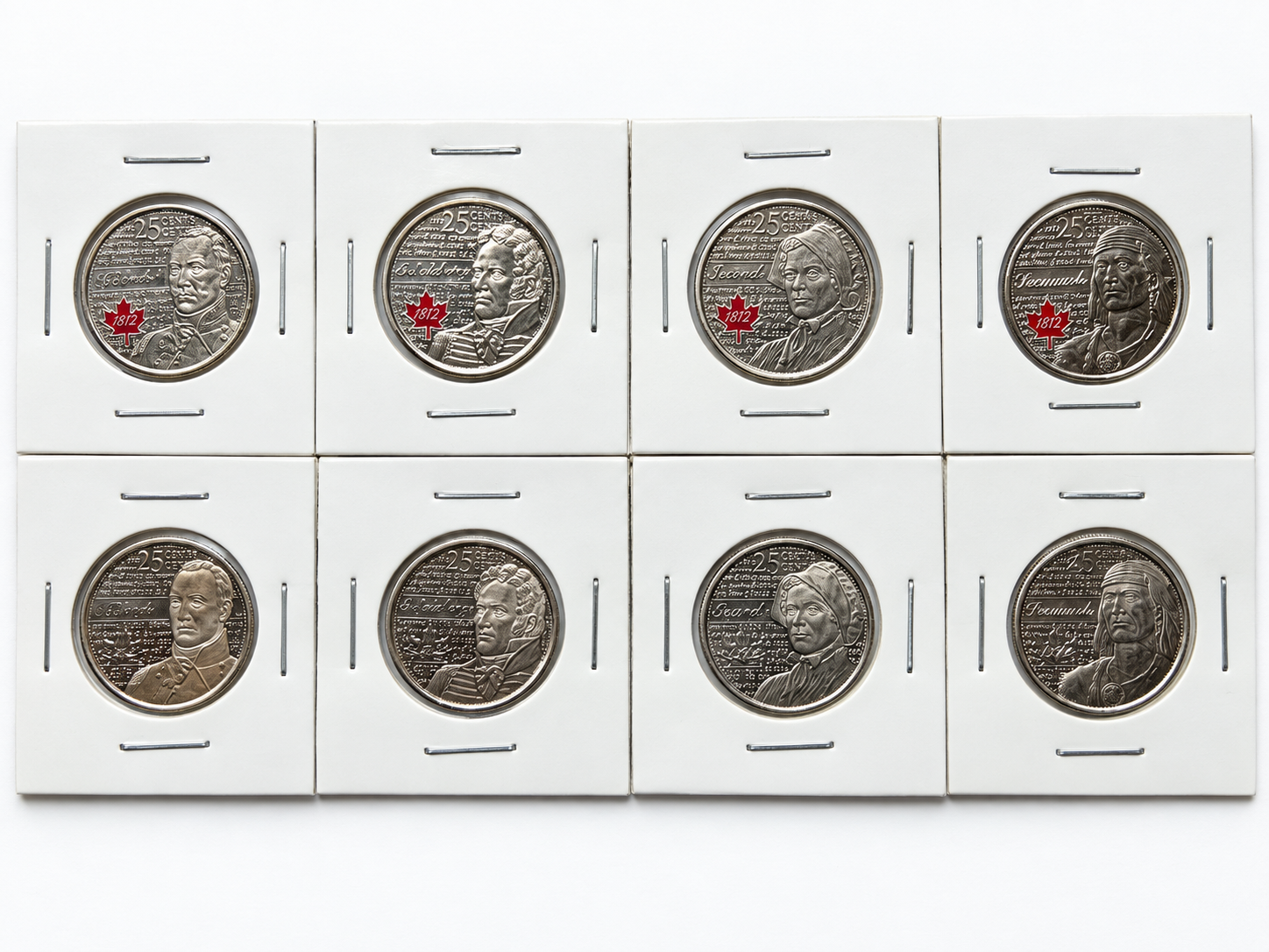 2012 Canada War of 1812 25 Cent Coin Set 8 Pcs Colored & Non-Colored