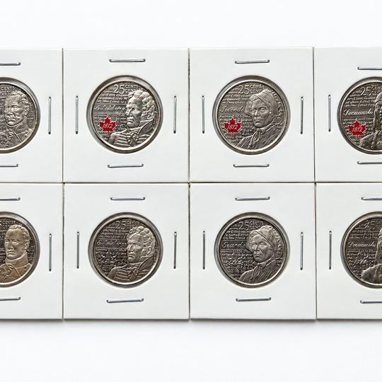 2012 Canada War of 1812 25 Cent Coin Set 8 Pcs Colored & Non-Colored