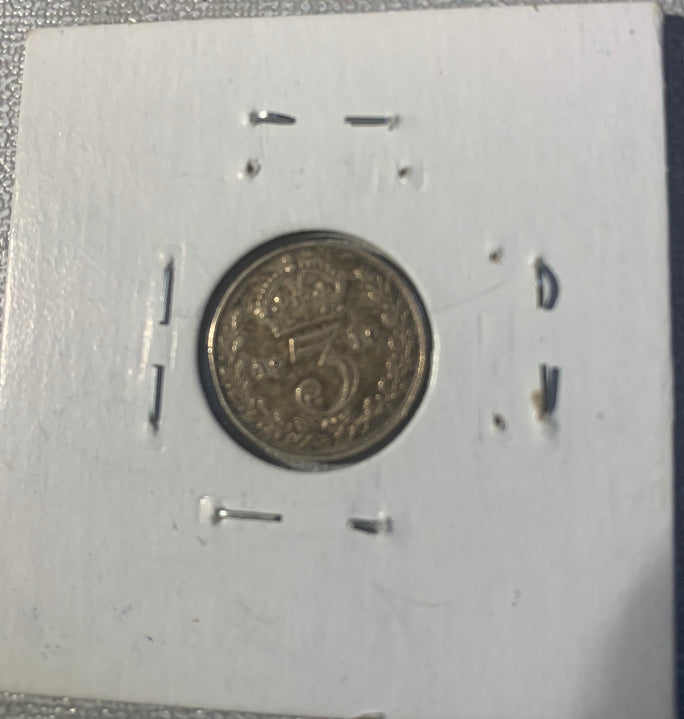 1919 UK Great Britain Three Pence Silver Coin