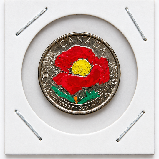 2015 Canada 25 Cent Hand  Colored Poppy Remembrance Coin