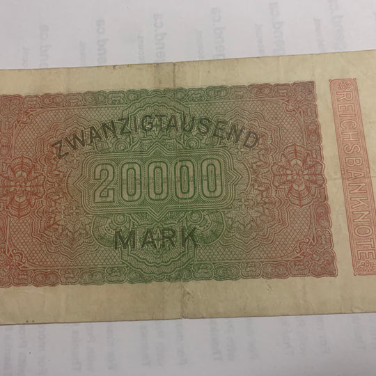 1923 Authentic Germany 20000 Mark  BERLIN Post WWI Hyperinflation Era