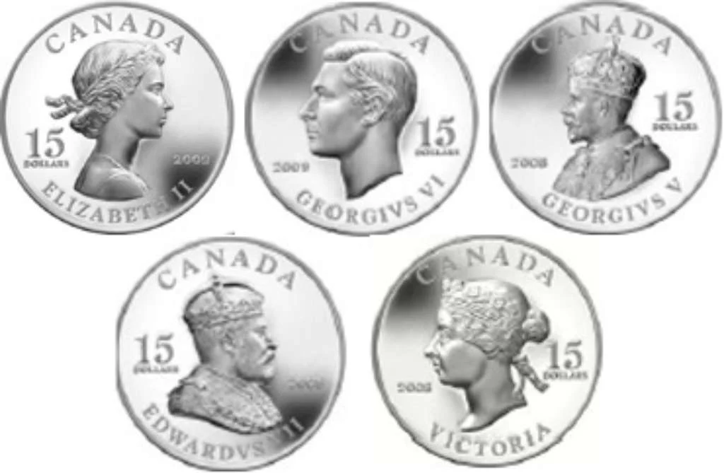 2008 Canada Silver  $15 Set Vignettes of Royalty, 5-coins 3oz, .925 W/ Free bronze medallion