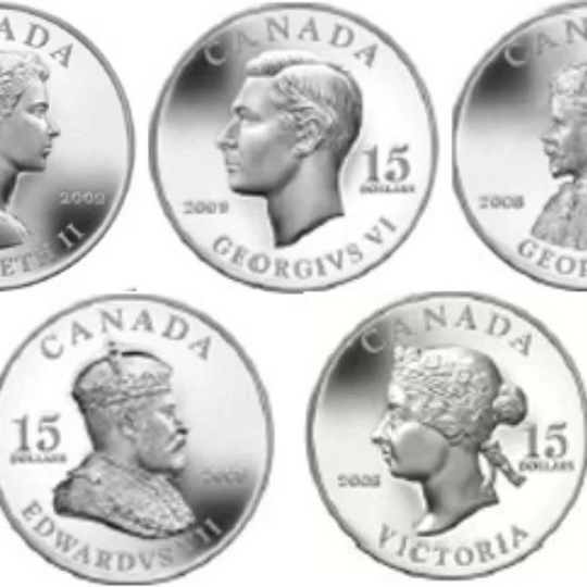 2008 Canada Silver  $15 Set Vignettes of Royalty, 5-coins 3oz, .925 W/ Free bronze medallion
