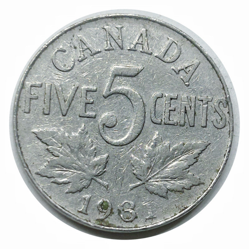 Pièce canadienne de 5 cents en nickel castor de 1931 (circulée) VF