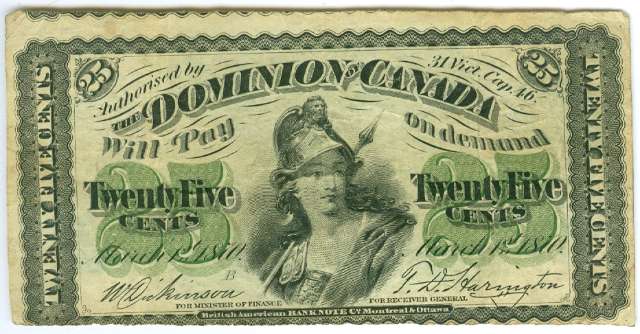 1870 Canada 25 Cents Note