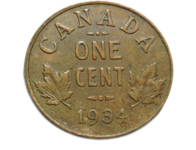 1 Cent kanadischer Penny von 1934 im Umlauf, guter Zustand