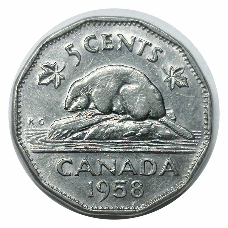 1958 Kanadische 5-Cent-Beaver-Nickel-Münze (Umlauf) VF