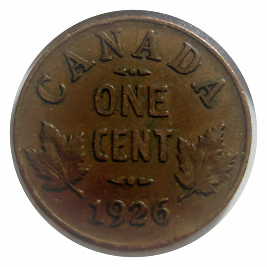 Canada 1 Cent 1926 George V Canadian Penny Copper Coin petit cent Faible tirage date clé
