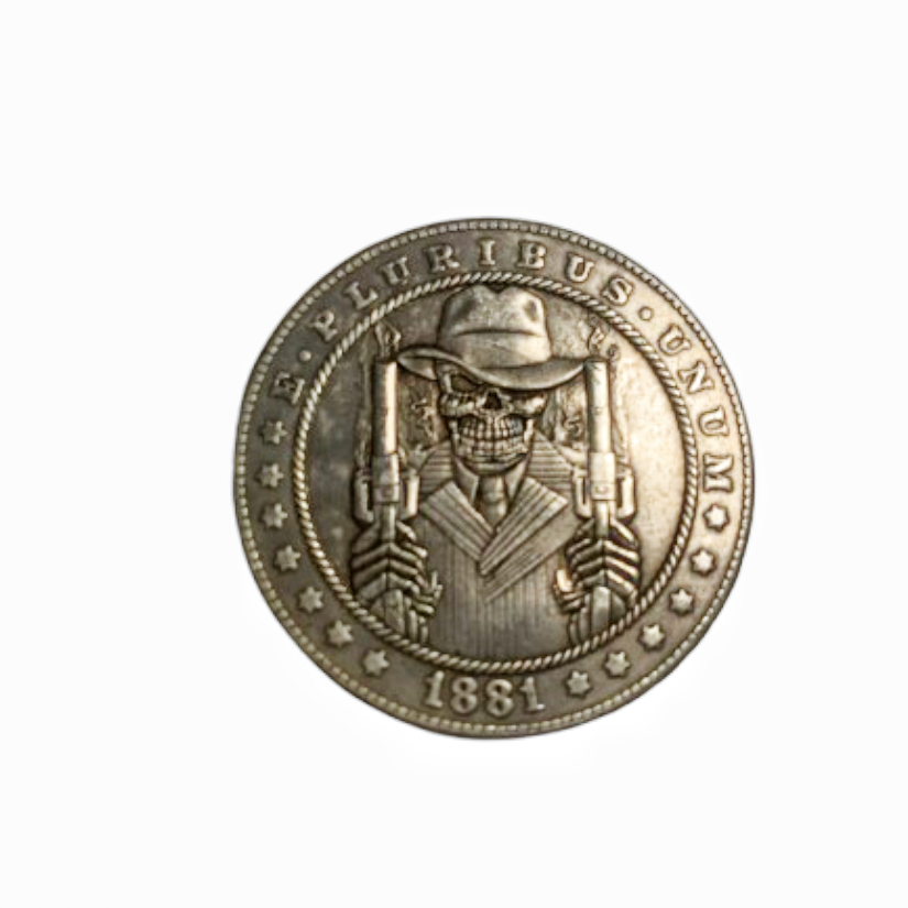 Copper Craft  Coin “1881 Gunslinger Skull  “40mm Hobo Nickel Big Coin