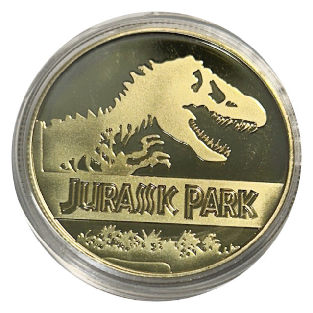 Lucky Copper Coin Jurassic Park T-Rex Fossil in Plastic Capsule