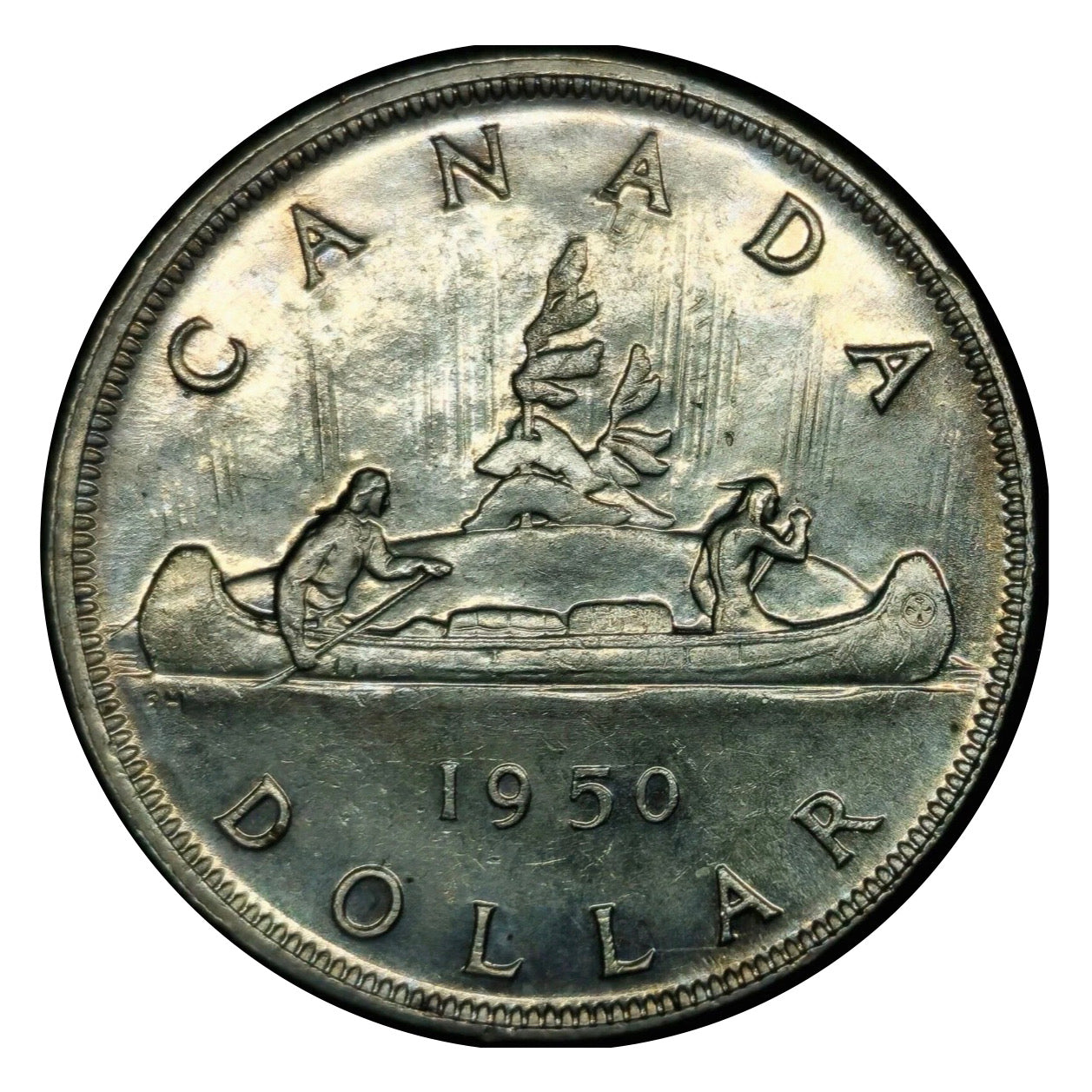 1950  Canadian Silver Dollar Coin 4 Water Lines  VF