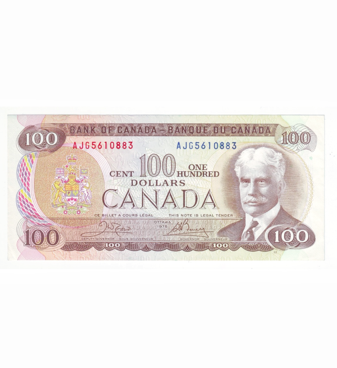 1975 Canada  $100 Multicoloured Note UNC