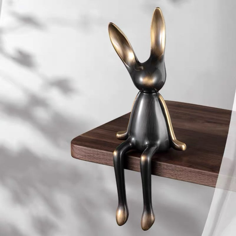 Luxury Brass Rabbit Shelf Decor Set – Modern Nordic Sitting Bunny Figurines for Living Room Office & Entryway