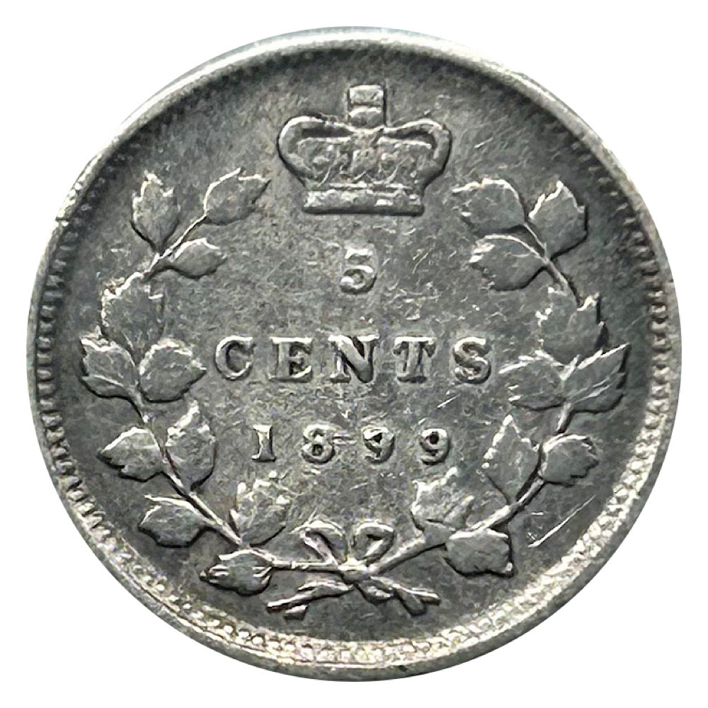 1899 Canada Five Cents Silver Queen Victoria Coin VF