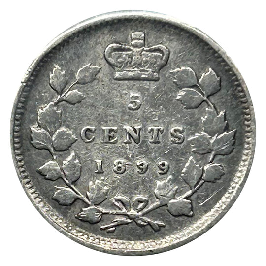 1899 Canada Five Cents Silver Queen Victoria Coin VF