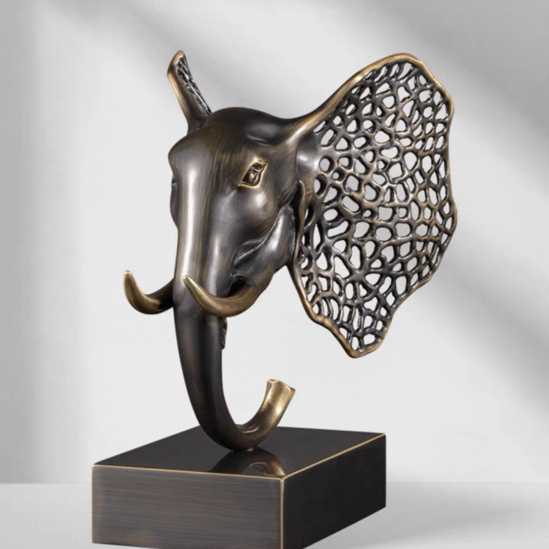 Luxury Abstract Elephant Head Sculpture – Modern Bronze Finish Decorative Statue