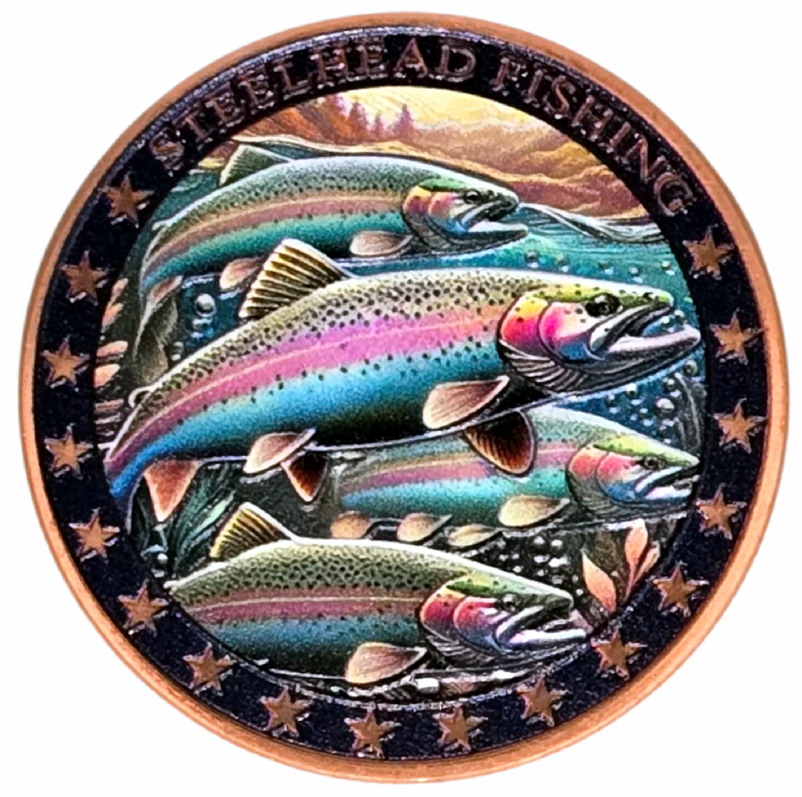 Wild Steelhead Trout Fishing 1 oz Pure Copper Colorized Bullion Round