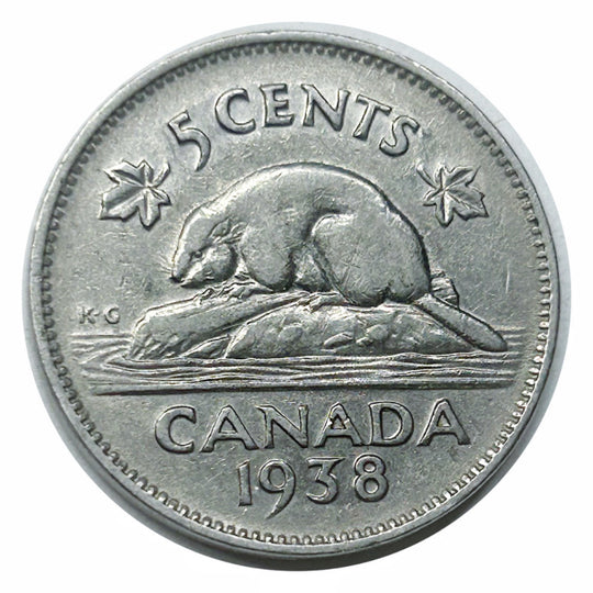 Canada 1938 5 Five Cents Nickel King George VI Canadian Coin VF