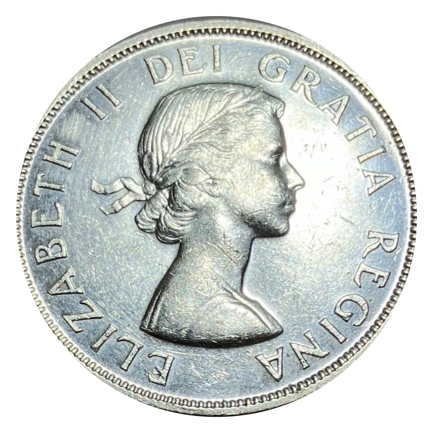 1957 Canadian Silver Dollar Coin with one Waterline AU