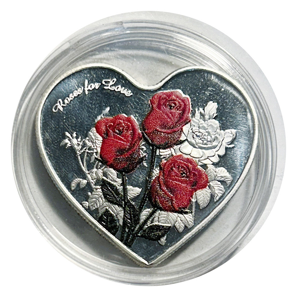 Lucky Coin Roses for Love Heart Shaped in Plastic Capsule