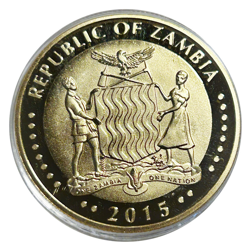 Lucky Copper Coin Zambia Leopard in Plastic Capsule