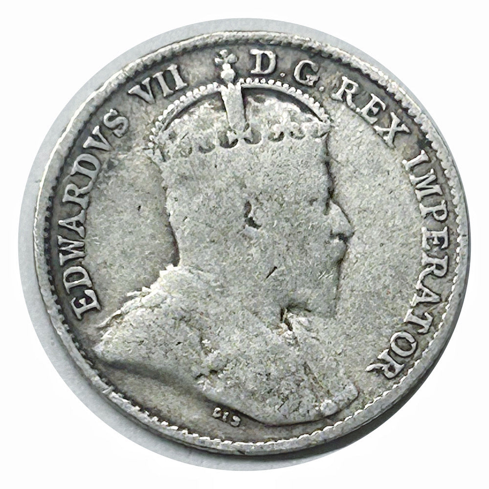 1909 Canadian Silver 5 Cents Edward VII Round Leaf Plain Cross  Coin VG