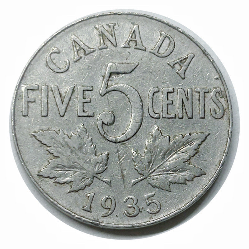 Pièce canadienne de 5 cents en nickel castor de 1935 (circulée) VG