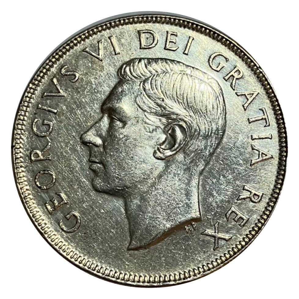 1951 Canadian Silver Dollar Coin Short Waterlines VF