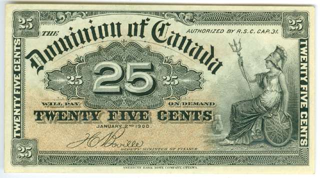 1900 Canada25 Cents Banknote