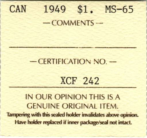 1949 Bank Of Canada Silver $1 Dollar UNC MS 65