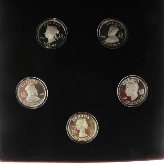 2008 Canada Silver  $15 Set Vignettes of Royalty, 5-coins 3oz, .925 W/ Free bronze medallion