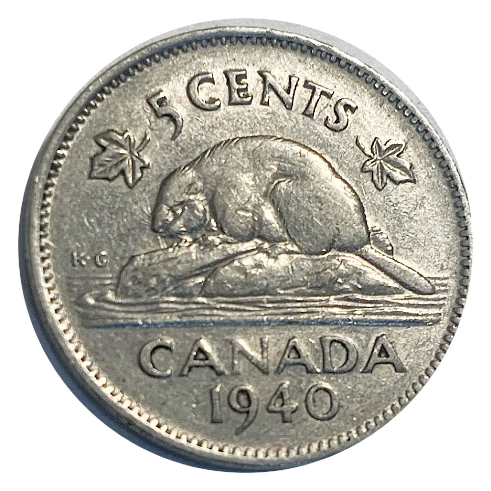 Pièce canadienne de 5 cents en nickel castor de 1939 VF