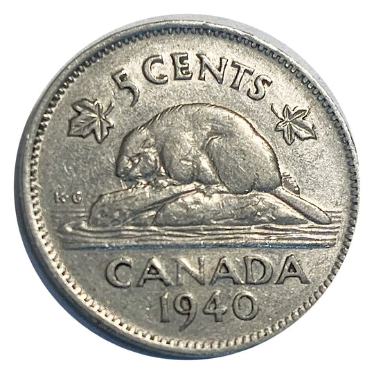 1939 Kanadische 5-Cent-Beaver-Nickel-Münze VF