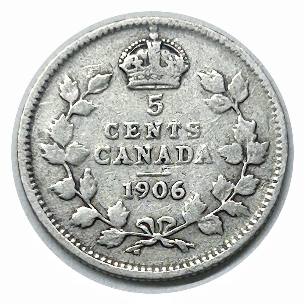 1906 Canadian Silver 5 Cents Edward VII Coin VG
