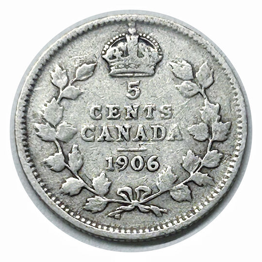 1906 Canadian Silver 5 Cents Edward VII Coin VG