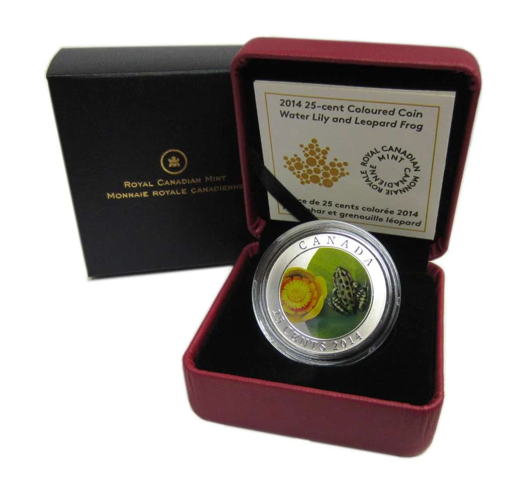 2014 Canada Base Metal 25 Cents Water-Lily And Leopard Frog - Canada's Flora and Fauna