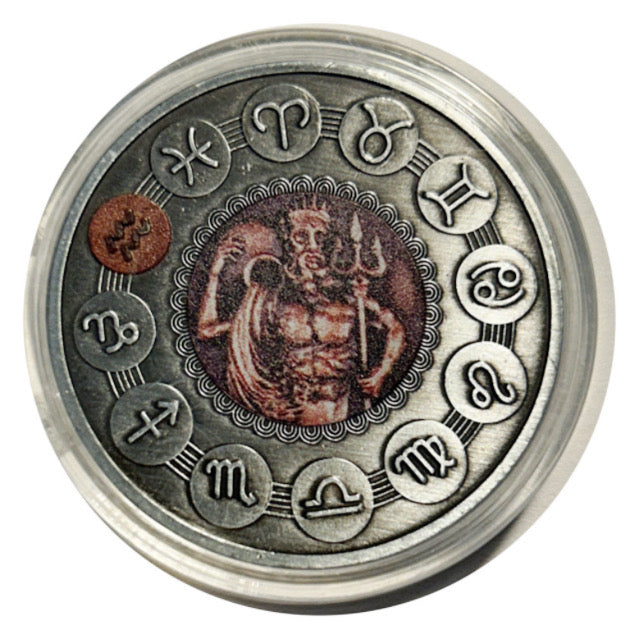 Lucky Colored Coin Zodiac Aquarius  in Plastic Capsule