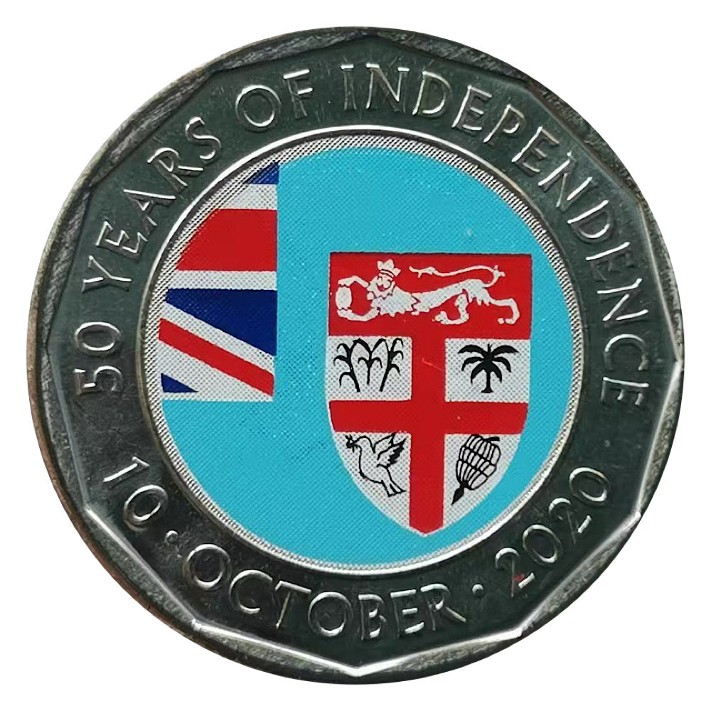 2020 FIJI 50 Cents - Independence Coat of Arms Colorized Flag BU