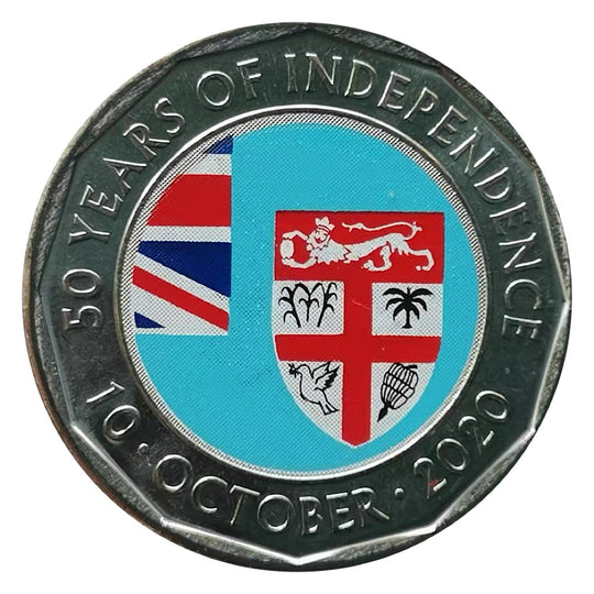 2020 FIJI 50 Cents - Independence Coat of Arms Colorized Flag BU
