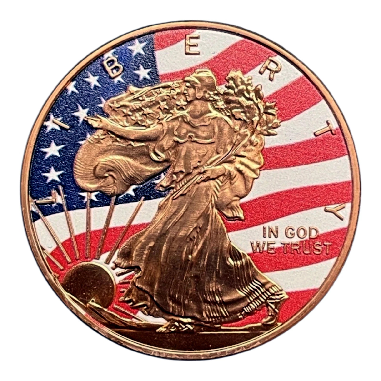 American Liberty Flag 1 oz. Pure Copper Colourized Bullion Round!!