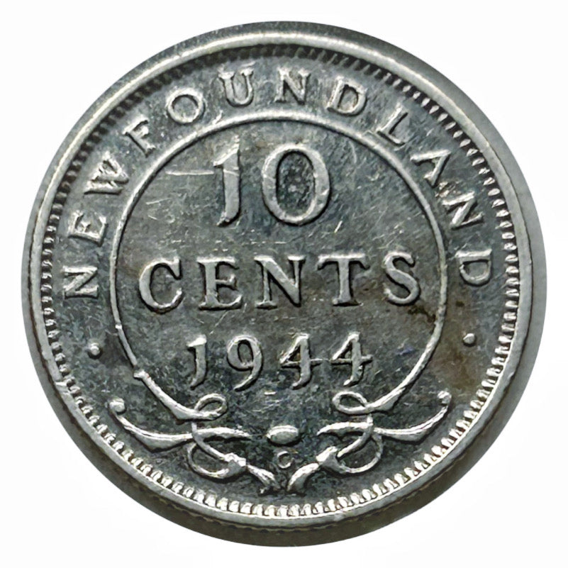 1944 C Newfoundland Silver 10 Cents Coin VF