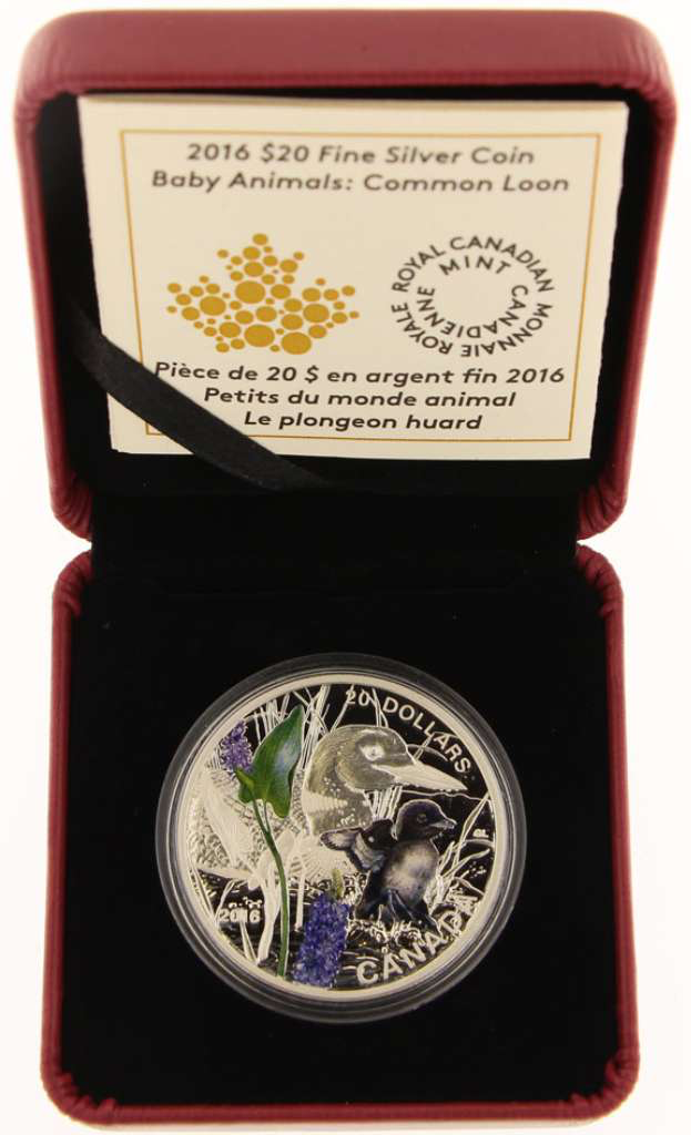 2016 Canada $20 Baby Animals: Common Loon 1 oz Pure Silver Coin