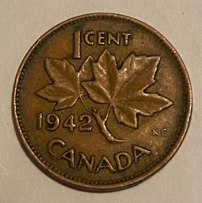1942 1 Cent Canadian Penny Circulated Very Fine Condition