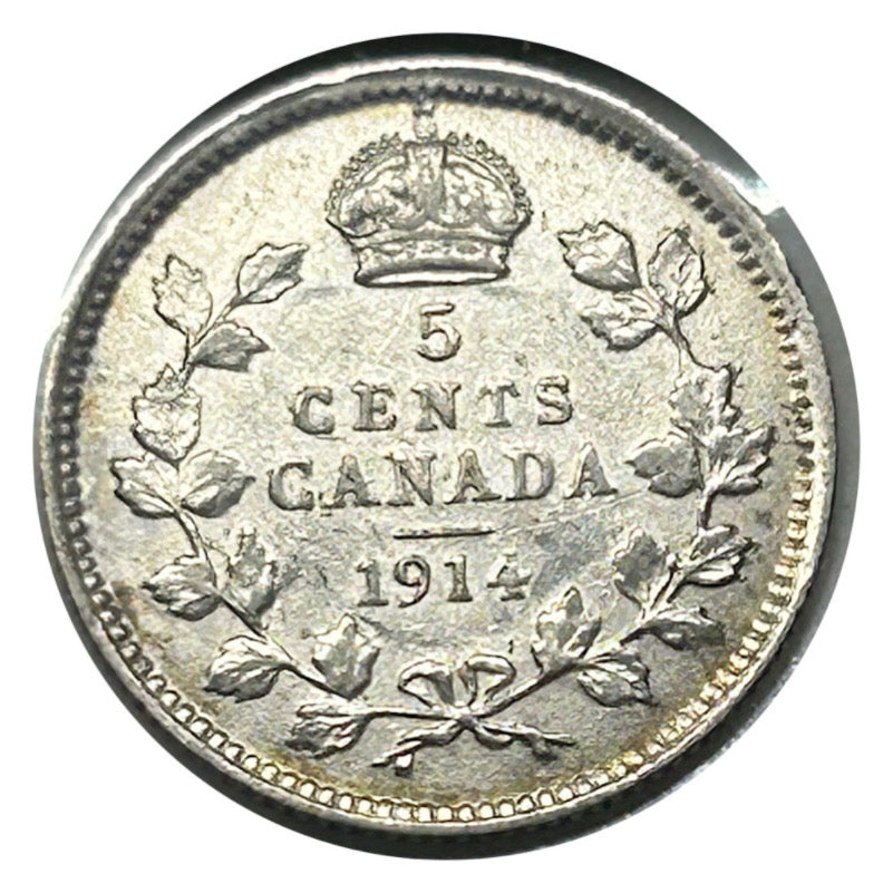 1914 Canada Silver Small 5 Cent Coin VF