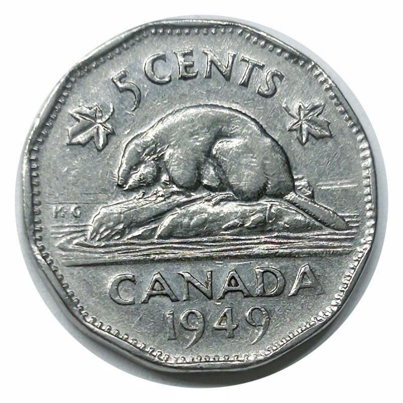 1949 Canadian 5-Cent Beaver Nickel Coin(Circulated) VF