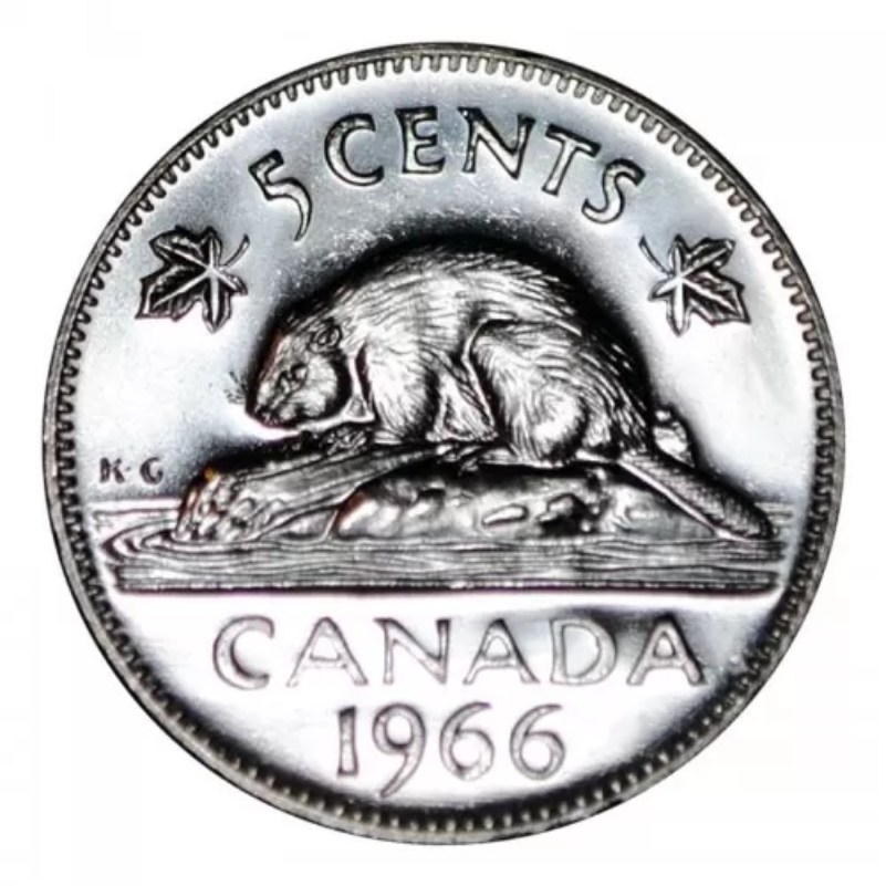 1966 Canadian Nickel 5 Cents Five Cents Beaver Coin BU