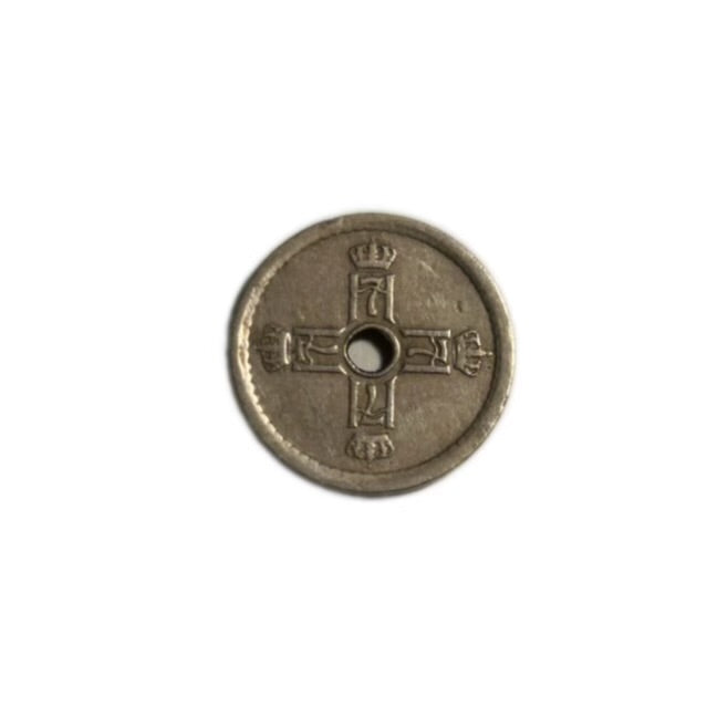 1929 Norway 25 Ore Haakon VII Center Hole & Crown Coin  VF