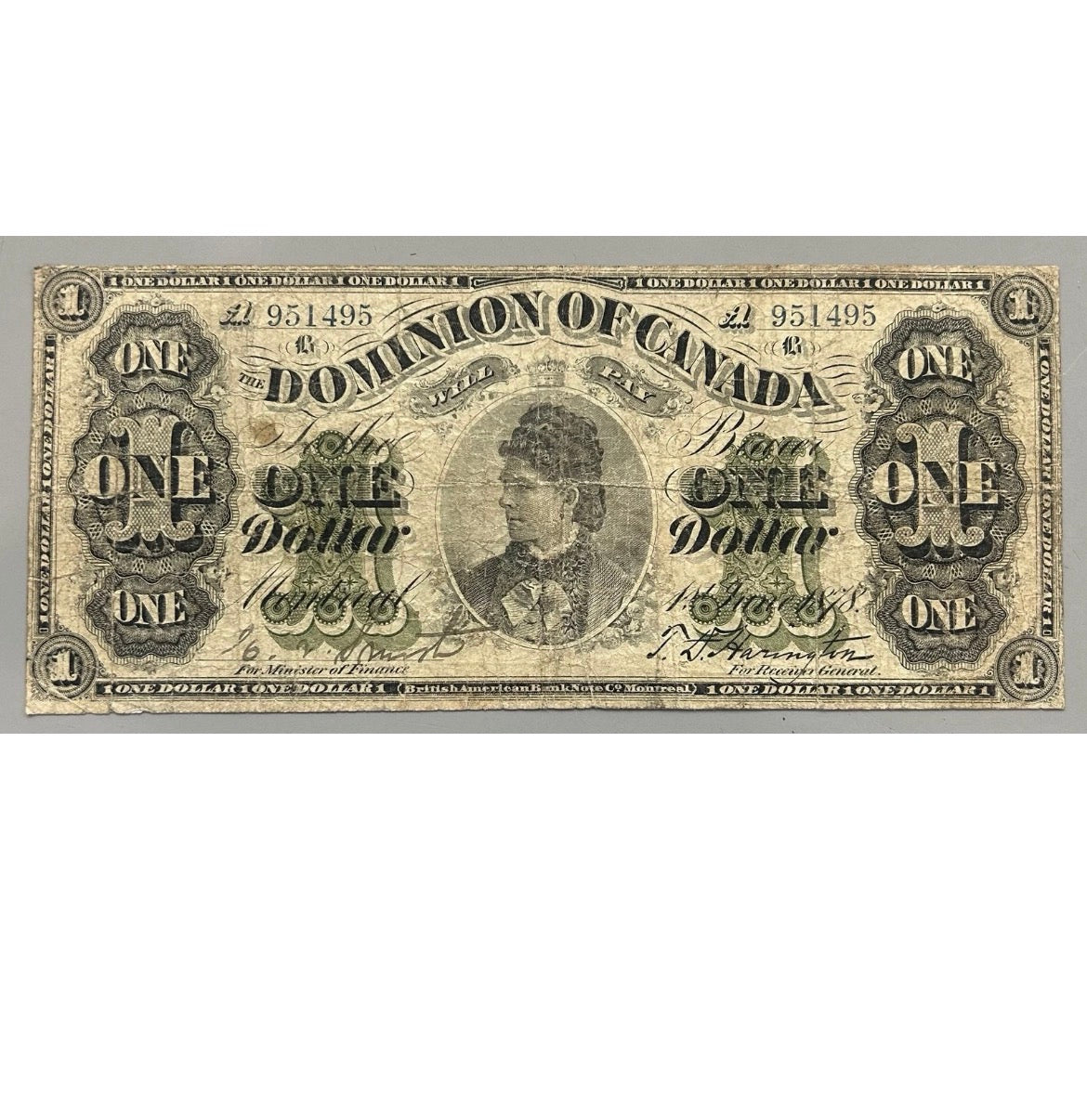 Canada 1878 $1 Lettered Border Note