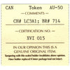 1836 Lower Canada Trade Token CH LC3A1 Breton 714 ICCS AU50 Colonial Token